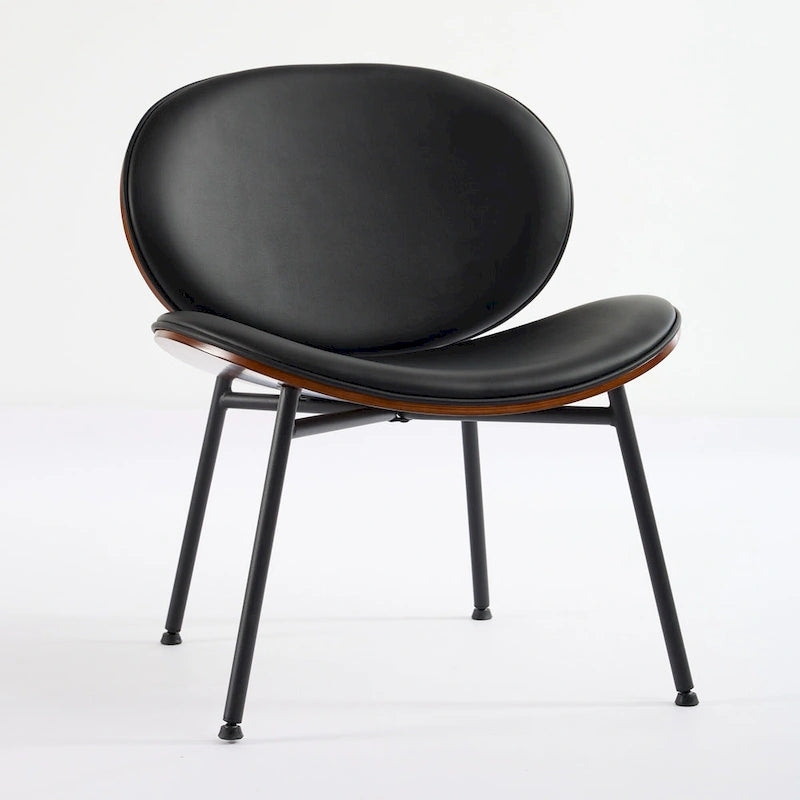 Poltrona decorativa in pelle PU con struttura in legno, nera