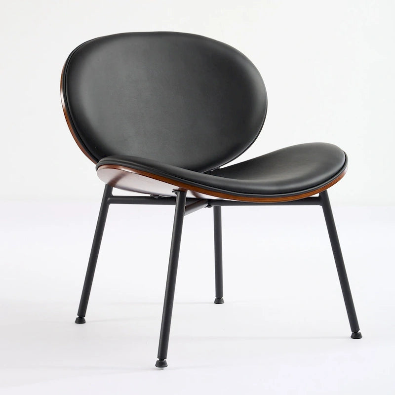 Silla decorativa de cuero PU con estructura de madera, negra