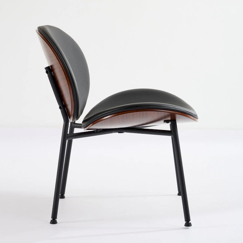 Poltrona decorativa in pelle PU con struttura in legno, nera