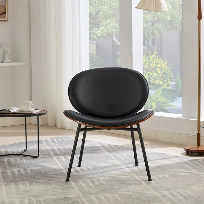 Poltrona decorativa in pelle PU con struttura in legno, nera