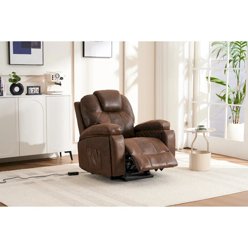 Sillón reclinable elevador eléctrico con masaje y calor para personas mayores, reclinable ancho y acolchado, de alta resistencia