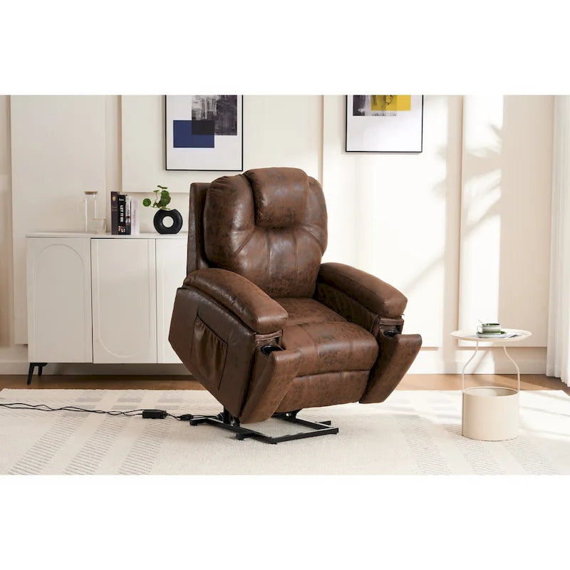 Sillón reclinable elevador eléctrico con masaje y calor para personas mayores, reclinable ancho y acolchado, de alta resistencia