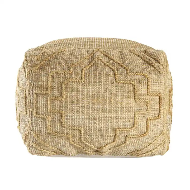 Puf otomano cúbico de 18" de mezcla de yute natural con diseño quatrefoil