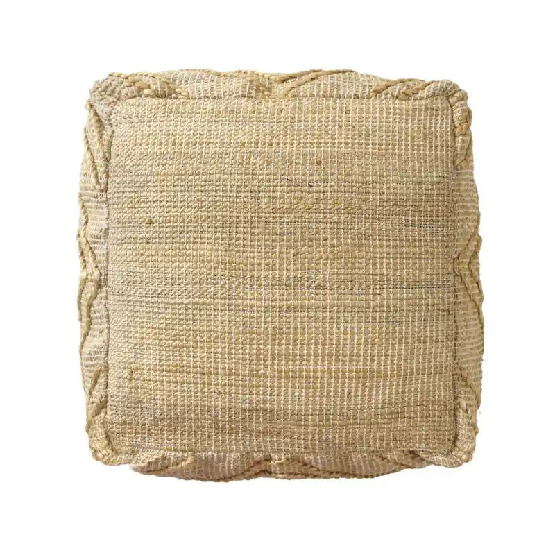 Puf otomano cúbico de 18" de mezcla de yute natural con diseño quatrefoil
