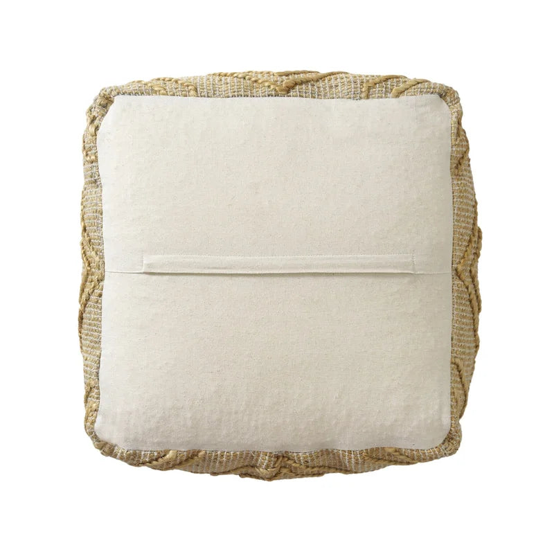 Puf otomano cúbico de 18" de mezcla de yute natural con diseño quatrefoil