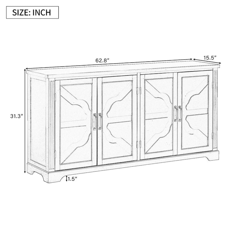 Holz-Sideboard im amerikanischen Landhausstil mit Kieferntüren und Metallgriffen für Wohn- und Esszimmer