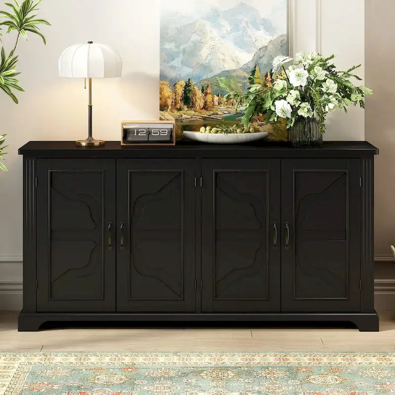 Holz-Sideboard im amerikanischen Landhausstil mit Kieferntüren und Metallgriffen für Wohn- und Esszimmer