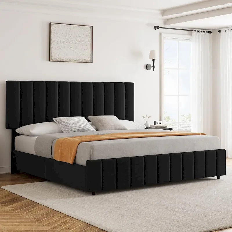 Estructura de cama con 4 cajones de almacenamiento y cabecero ajustable, no necesita somier