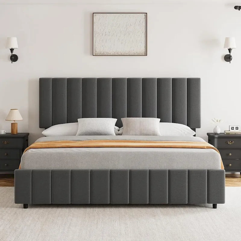 Estructura de cama con 4 cajones de almacenamiento y cabecero ajustable, no necesita somier