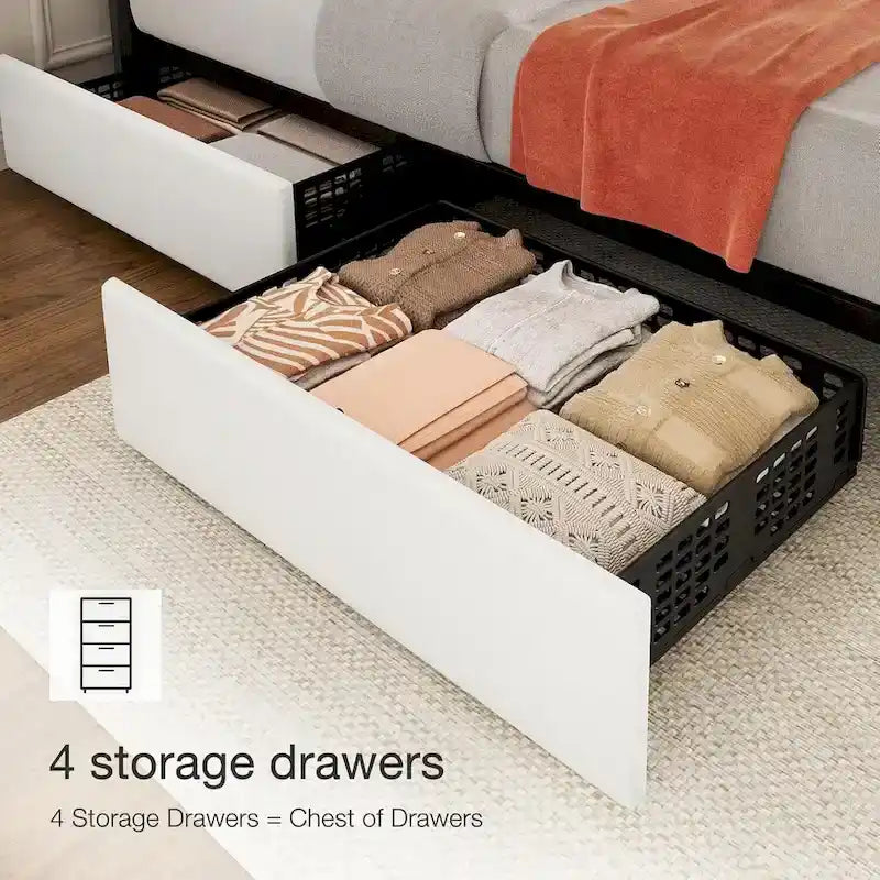 Estructura de cama con 4 cajones de almacenamiento y cabecero ajustable, no necesita somier