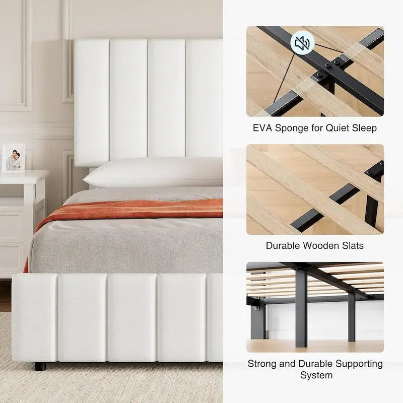 Estructura de cama con 4 cajones de almacenamiento y cabecero ajustable, no necesita somier