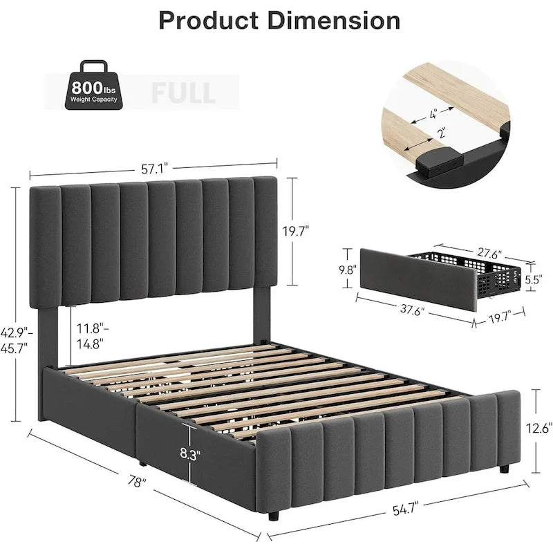 Estructura de cama con 4 cajones de almacenamiento y cabecero ajustable, no necesita somier