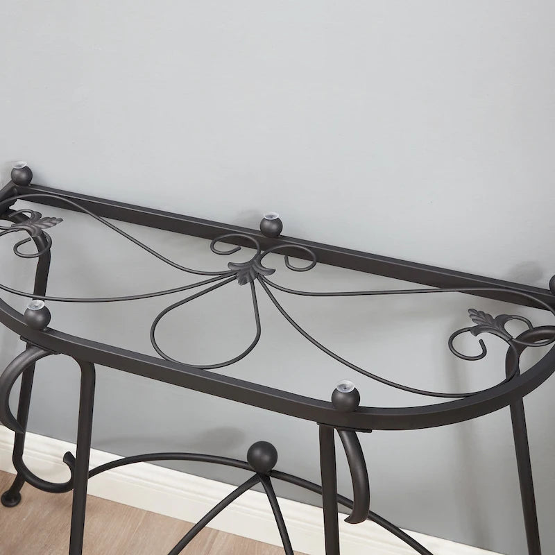 Mesa consola de vidrio templado con estructura metálica