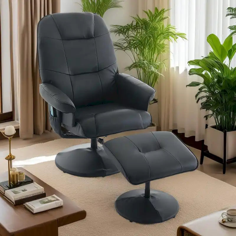 Sillón reclinable de masaje giratorio 360 con otomana, asiento con calefacción y respaldo ajustable a 140°