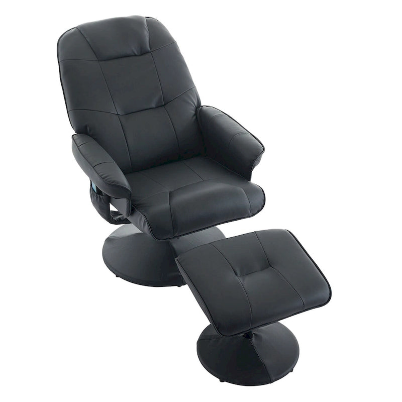 Um 360° drehbarer Massagesessel mit Hocker, beheizter Sitzfläche und um 140° verstellbarer Rückenlehne