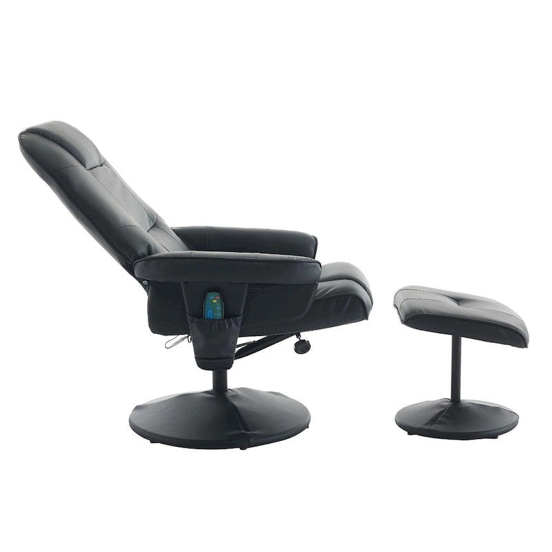 Um 360° drehbarer Massagesessel mit Hocker, beheizter Sitzfläche und um 140° verstellbarer Rückenlehne