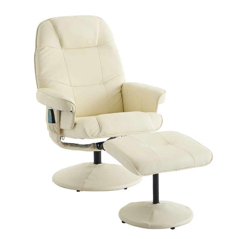 Um 360° drehbarer Massagesessel mit Hocker, beheizter Sitzfläche und um 140° verstellbarer Rückenlehne