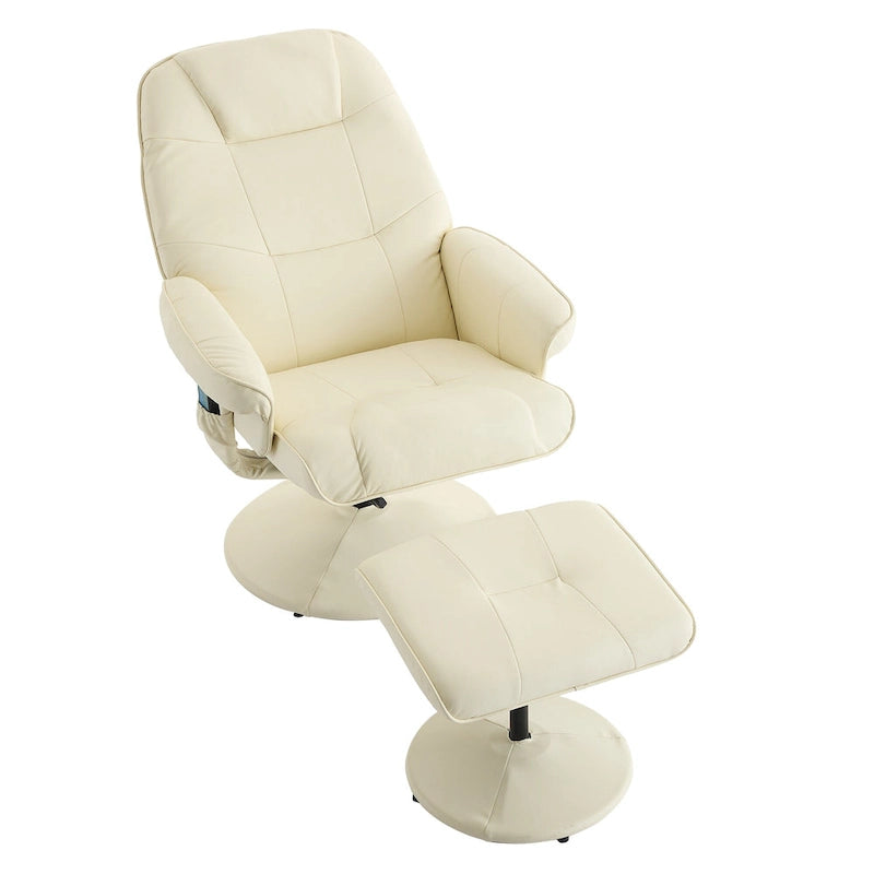 Um 360° drehbarer Massagesessel mit Hocker, beheizter Sitzfläche und um 140° verstellbarer Rückenlehne