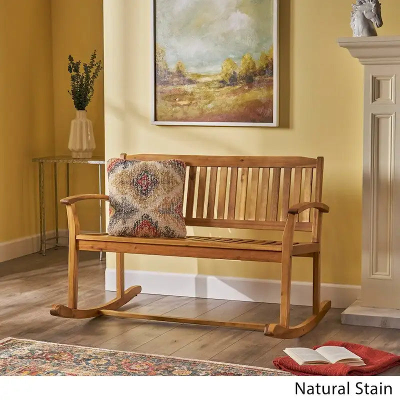 Loveseat mecedora de madera de acacia