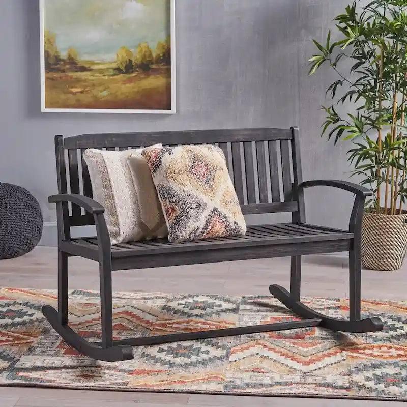 Loveseat mecedora de madera de acacia