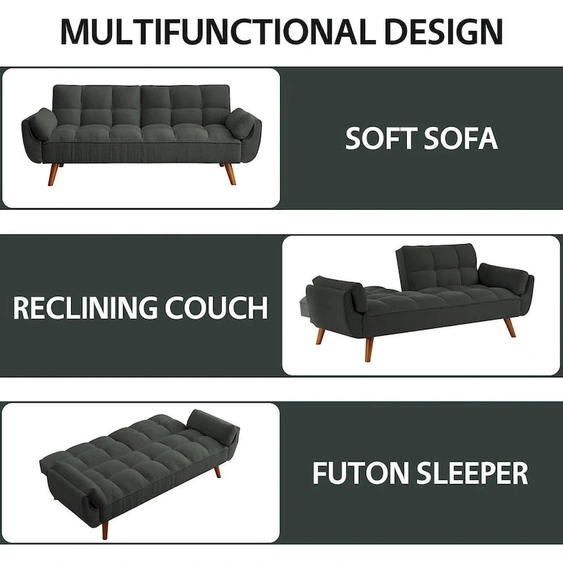 75.39 IN. Schlafsofa, gepolstertes Sofa mit Liegefunktion und geteilter, gesteppter Rückenlehne