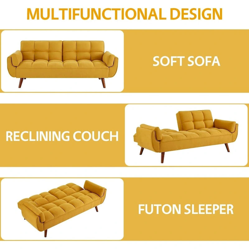 75.39 IN. Schlafsofa, gepolstertes Sofa mit Liegefunktion und geteilter, gesteppter Rückenlehne