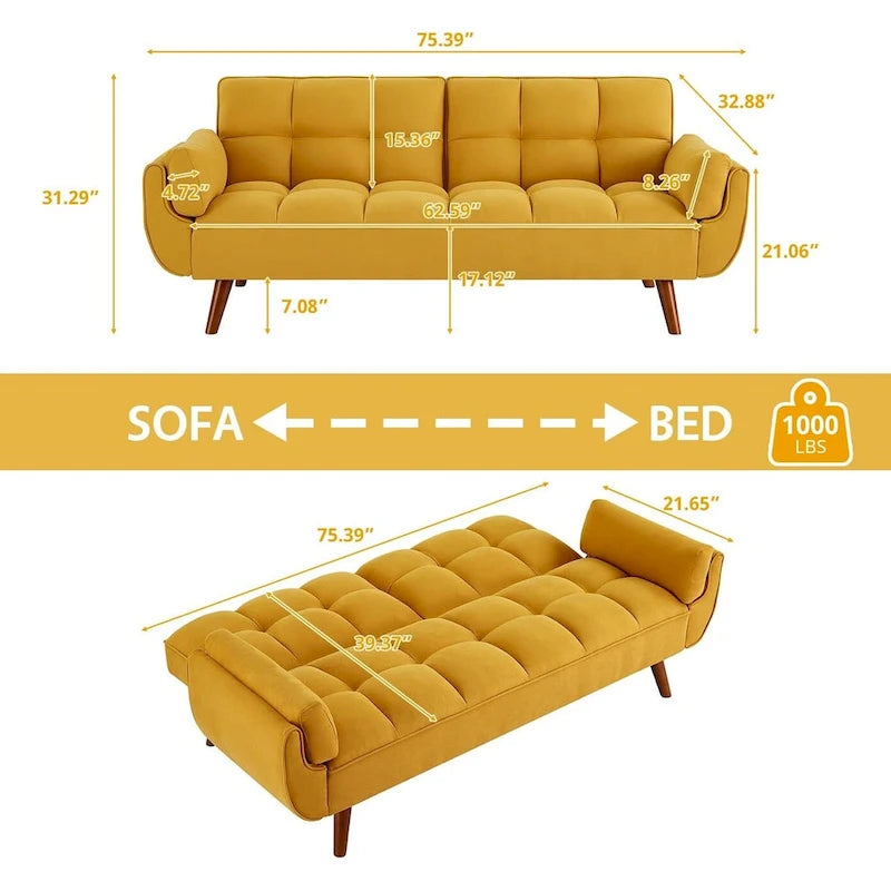 75.39 IN. Schlafsofa, gepolstertes Sofa mit Liegefunktion und geteilter, gesteppter Rückenlehne