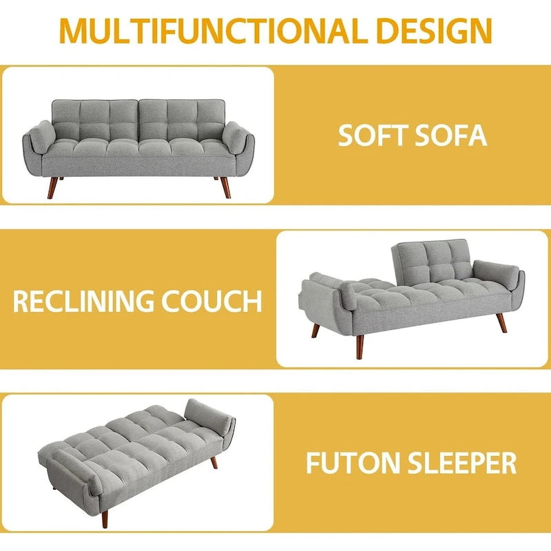 75.39 IN. Schlafsofa, gepolstertes Sofa mit Liegefunktion und geteilter, gesteppter Rückenlehne