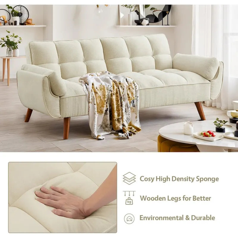 75.39 IN. Schlafsofa, gepolstertes Sofa mit Liegefunktion und geteilter, gesteppter Rückenlehne
