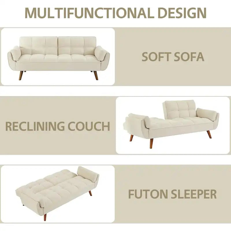 75.39 IN. Schlafsofa, gepolstertes Sofa mit Liegefunktion und geteilter, gesteppter Rückenlehne