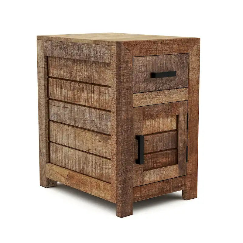 Mesa auxiliar rústica de almacenamiento de 23 pulgadas de madera maciza en tono natural cálido