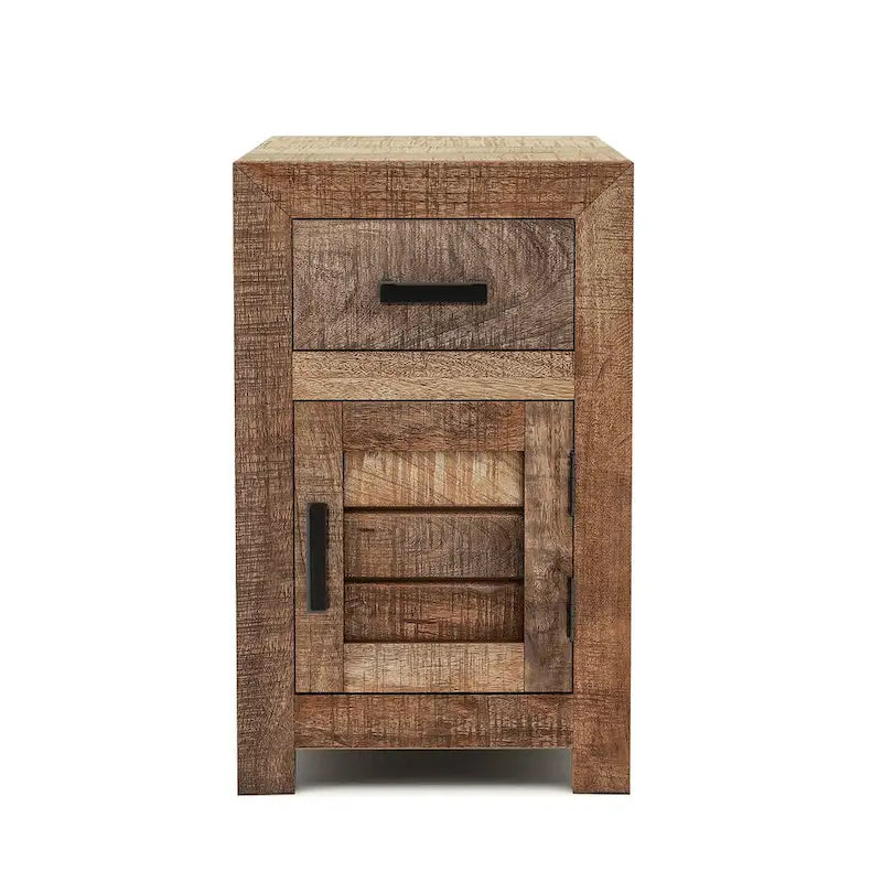 Mesa auxiliar rústica de almacenamiento de 23 pulgadas de madera maciza en tono natural cálido
