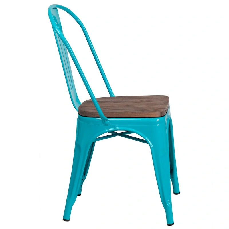 Silla apilable de metal con asiento de madera - 17.75W x 20D x 33.5H