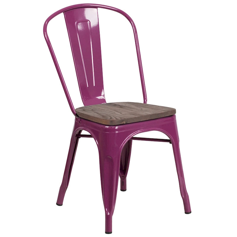 Stapelbarer Metallstuhl mit Holzsitz - 17.75W x 20D x 33.5H