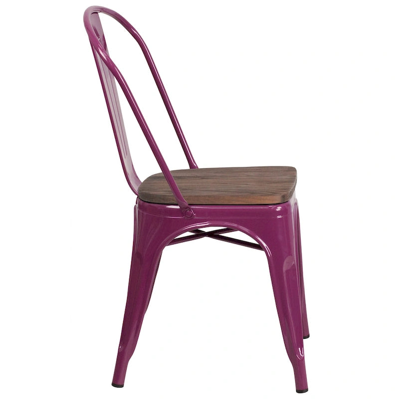 Stapelbarer Metallstuhl mit Holzsitz - 17.75W x 20D x 33.5H