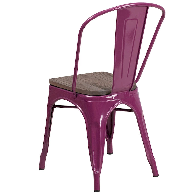 Stapelbarer Metallstuhl mit Holzsitz - 17.75W x 20D x 33.5H