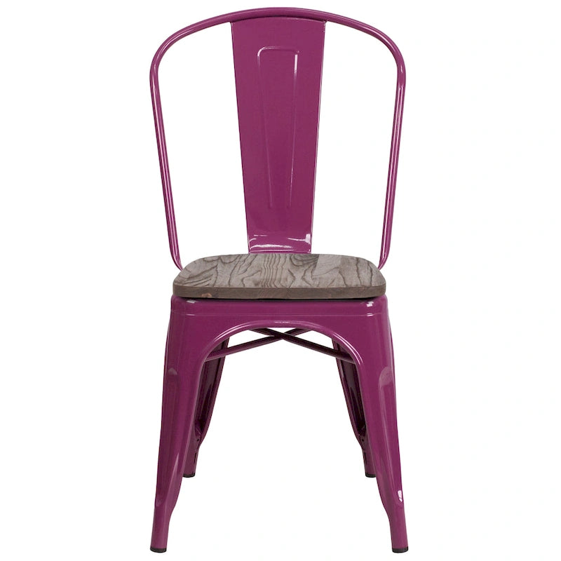 Stapelbarer Metallstuhl mit Holzsitz - 17.75W x 20D x 33.5H