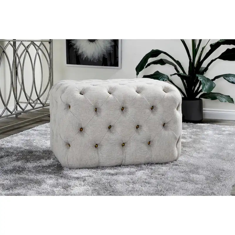 Puf otomano de tela de lino con capitoné - Beige