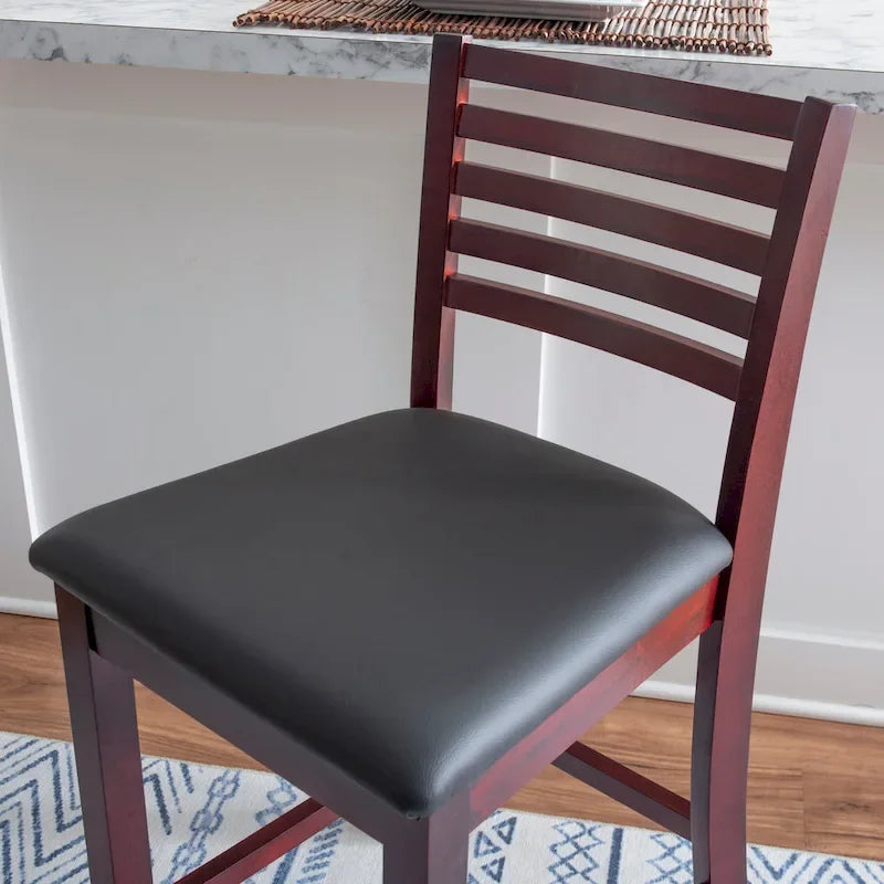 Taburete alto con respaldo de escalera de 24 pulgadas, de cuero sintético y tela