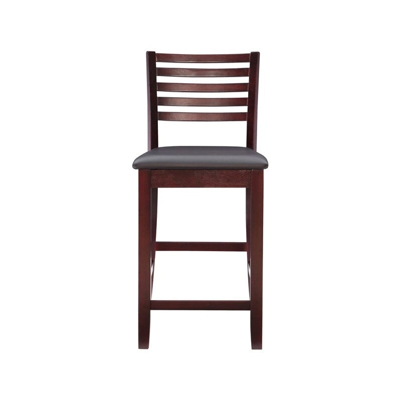 Taburete alto con respaldo de escalera de 24 pulgadas, de cuero sintético y tela