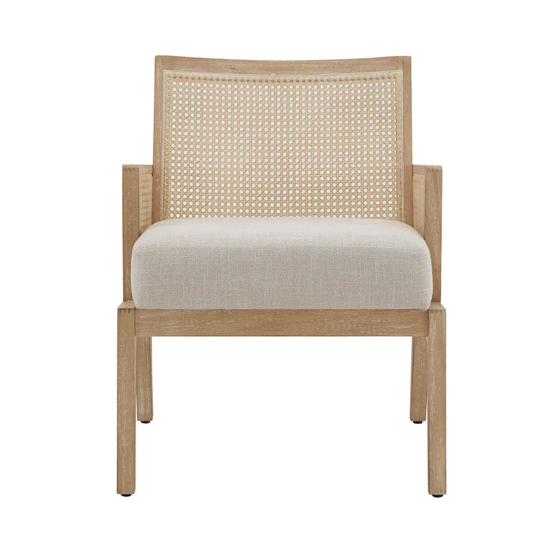 Silla decorativa de ratán de tela con acabado natural