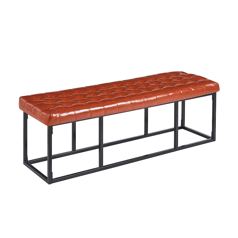 Banco decorativo de cuero sintético con base de estructura metálica