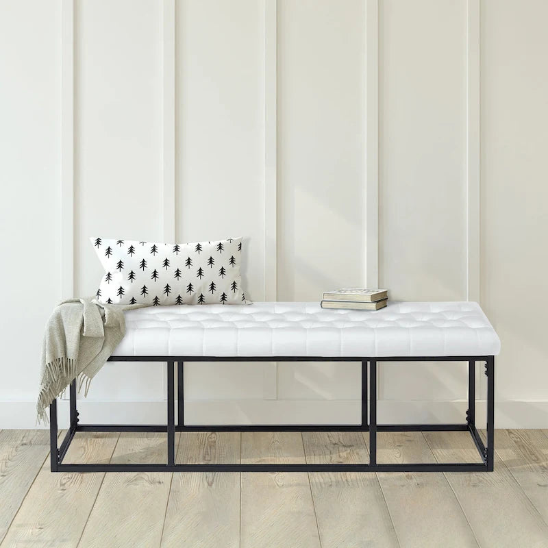 Banco decorativo de cuero sintético con base de estructura metálica