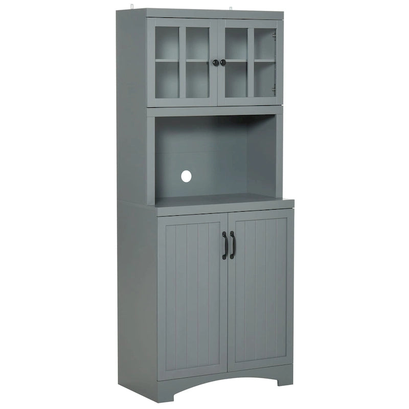 Aparador y vitrina de cocina decorativos de madera con puerta con marco de vidrio y espacio para microondas