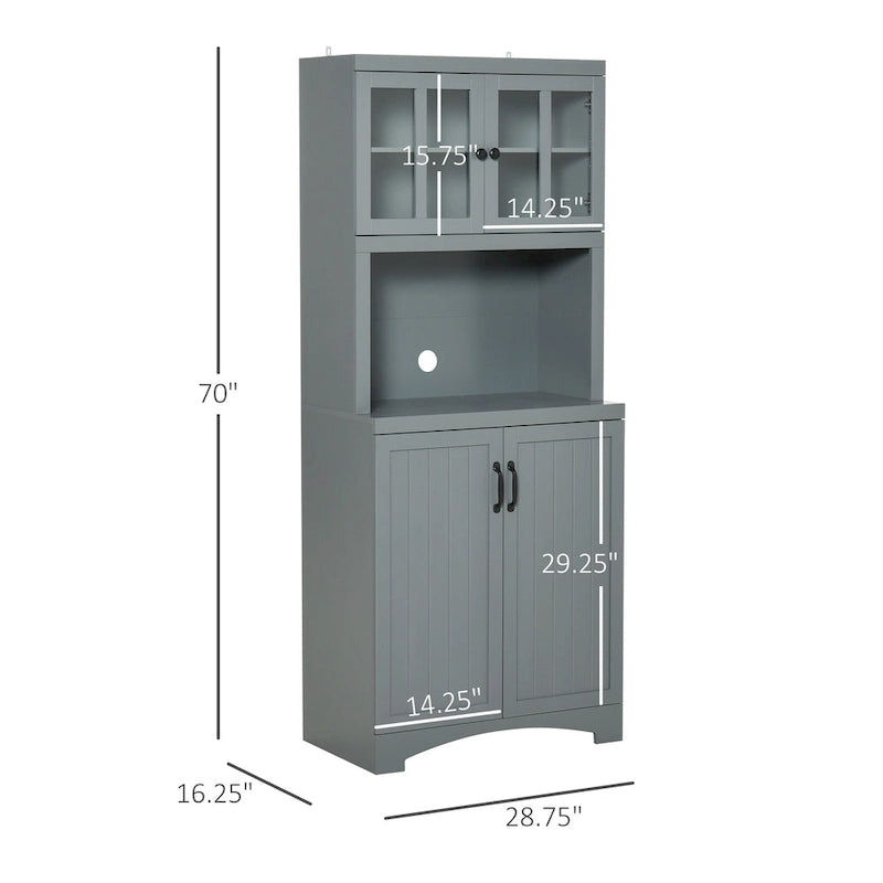 Aparador y vitrina de cocina decorativos de madera con puerta con marco de vidrio y espacio para microondas