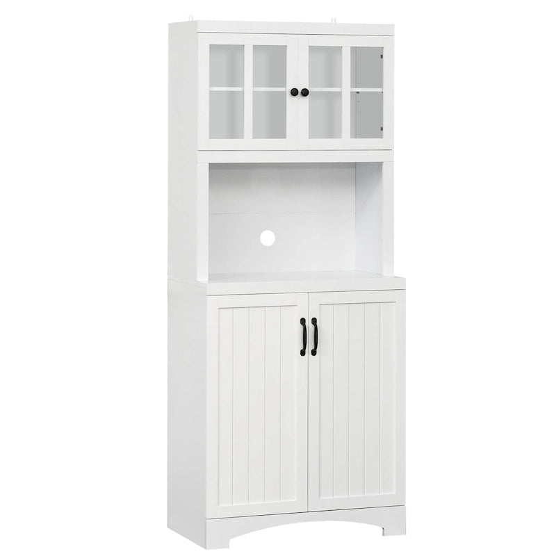 Aparador y vitrina de cocina decorativos de madera con puerta con marco de vidrio y espacio para microondas