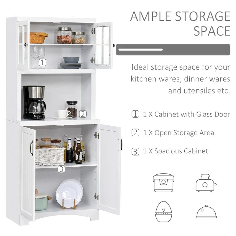 Aparador y vitrina de cocina decorativos de madera con puerta con marco de vidrio y espacio para microondas
