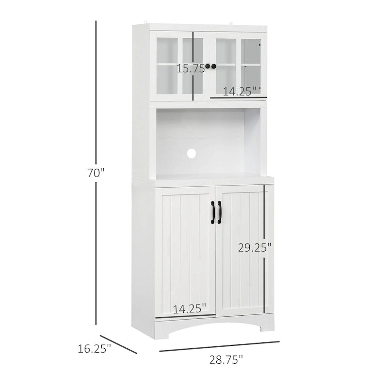 Aparador y vitrina de cocina decorativos de madera con puerta con marco de vidrio y espacio para microondas
