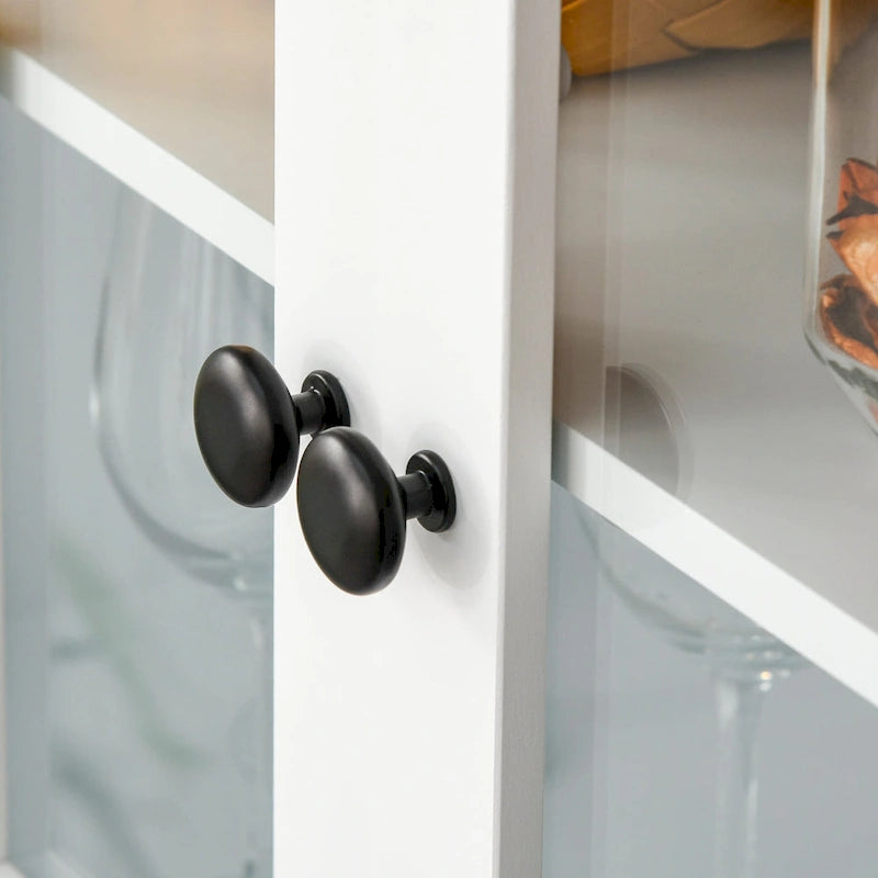 Aparador y vitrina de cocina decorativos de madera con puerta con marco de vidrio y espacio para microondas