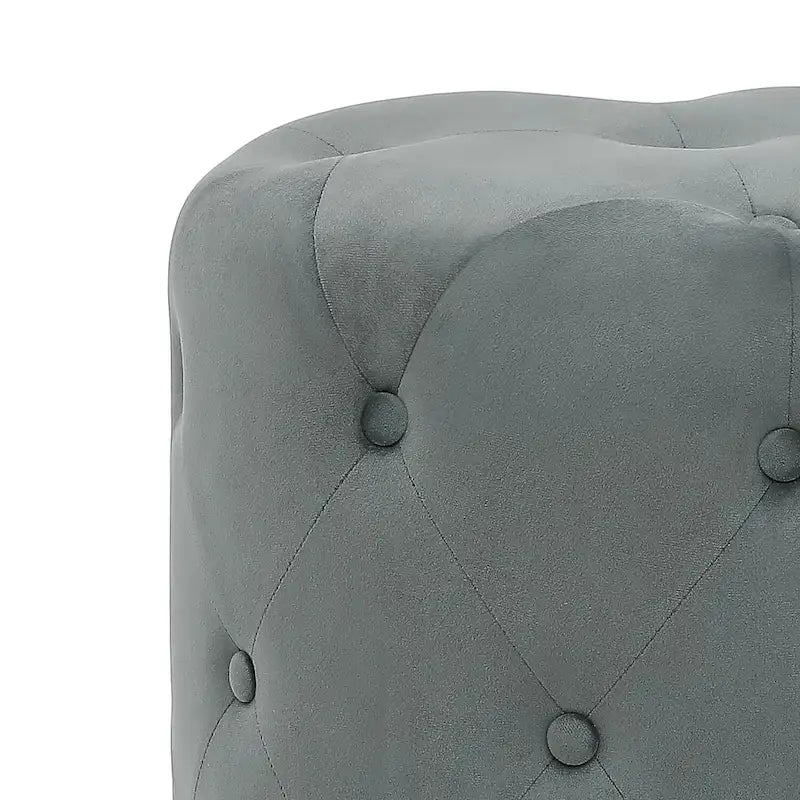 Ronde fluwelen voetenbank voor de kaptafel, met goudkleurig onderstel